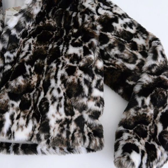 Band Of The Free Cream And Brown Animal Print Fake Fur Mob Wife Cropped Jacket S - Picture 6 of 11